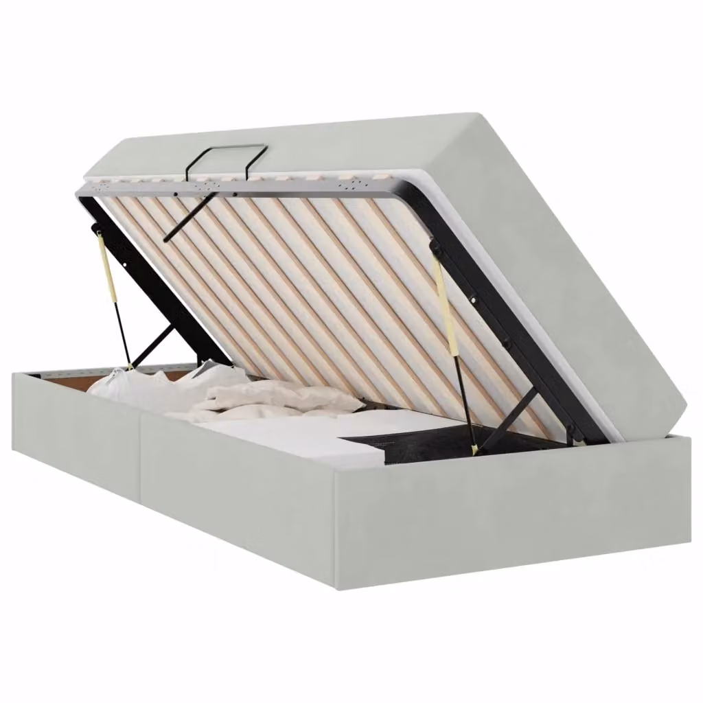 Letto con contenitore e materasso ibrido vidaXL in tessuto grigio L: 90 cm, P: 190 cm, H: 43.5 cm – 2