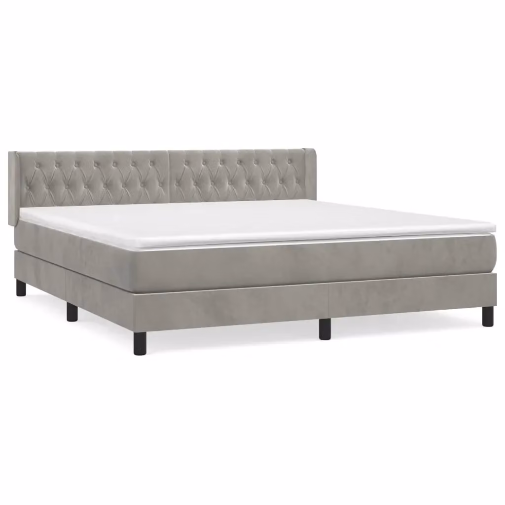 Letto Ibrido vidaXL con Giroletto a Molle e Materasso in Velluto Grigio Chiaro e Bianco L/P/H: 183 x 203 x 88 cm – 2