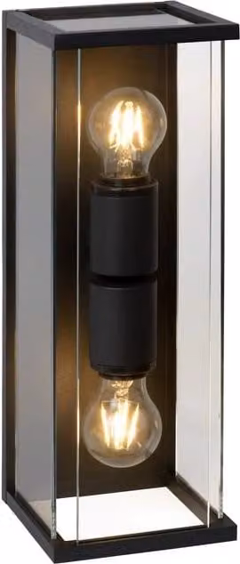 Applique esterna Lucide Claire nera con 2 luci LED E27 e vetro trasparente IP54 per giardino e balcone
