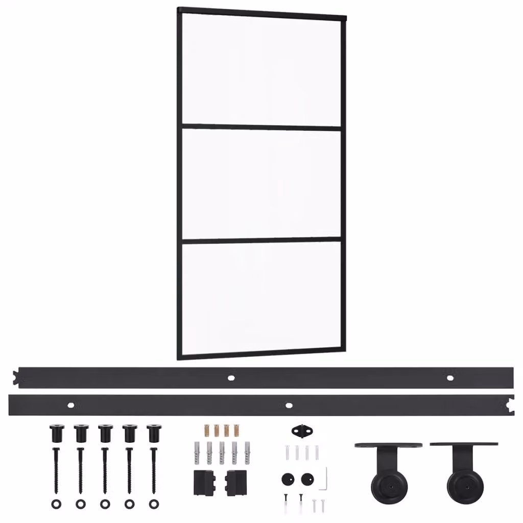 Porta Scorrevole vidaXL in Alluminio e Vetro Trasparente con Kit di Montaggio, Colore Nero, L: 102 cm, H: 205 cm – 2