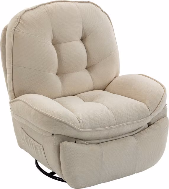 Poltrona relax HOMCOM girevole e oscillante in tessuto chenille, Bianco crema