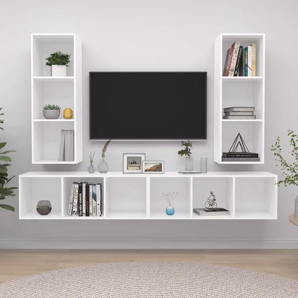 Set di 4 mobili TV da parete vidaXL in legno multistrato e MDF, colore bianco opaco