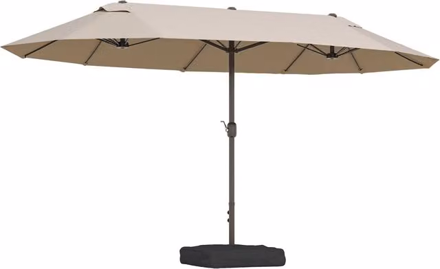 Ombrellone da Giardino Doppio con 12 Stecche, Apertura a Manovella e Base a Croce con Sacchi di Sabbia, in Acciaio e Poliestere, L: 455 cm, P: 265 cm, H: 238 cm, Beige