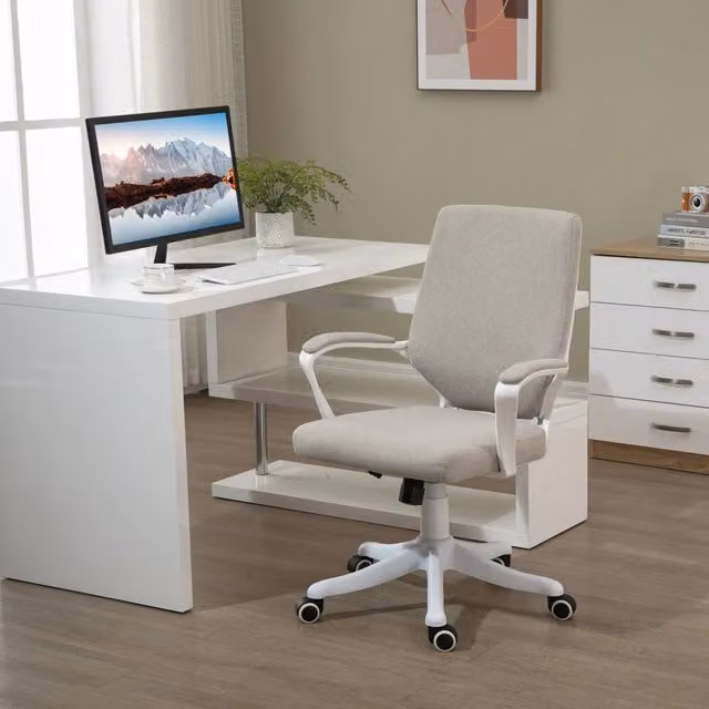 Sedia da ufficio ergonomica OKWISH beige con braccioli e ruote girevoli – 1