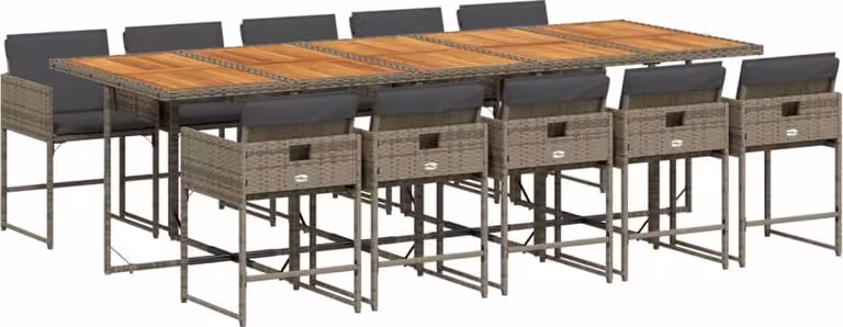 Set da Pranzo da Giardino 11pz con Cuscini in Polyrattan Grigio