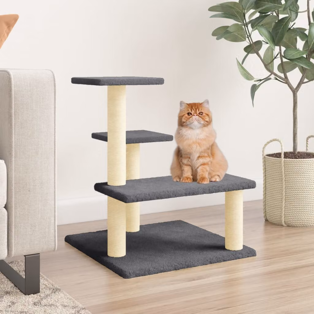 vidaXL Albero per Gatti con Tiragraffi in Sisal Grigio Altezza: 61 cm