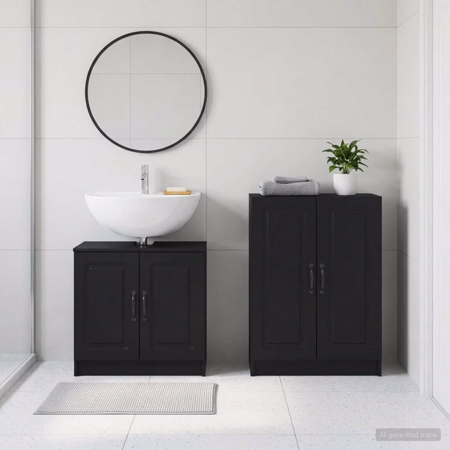 Set di mobili da bagno moderno vidaXL UTRECHT composto da mobile lavabo e mobile contenitore nero opaco