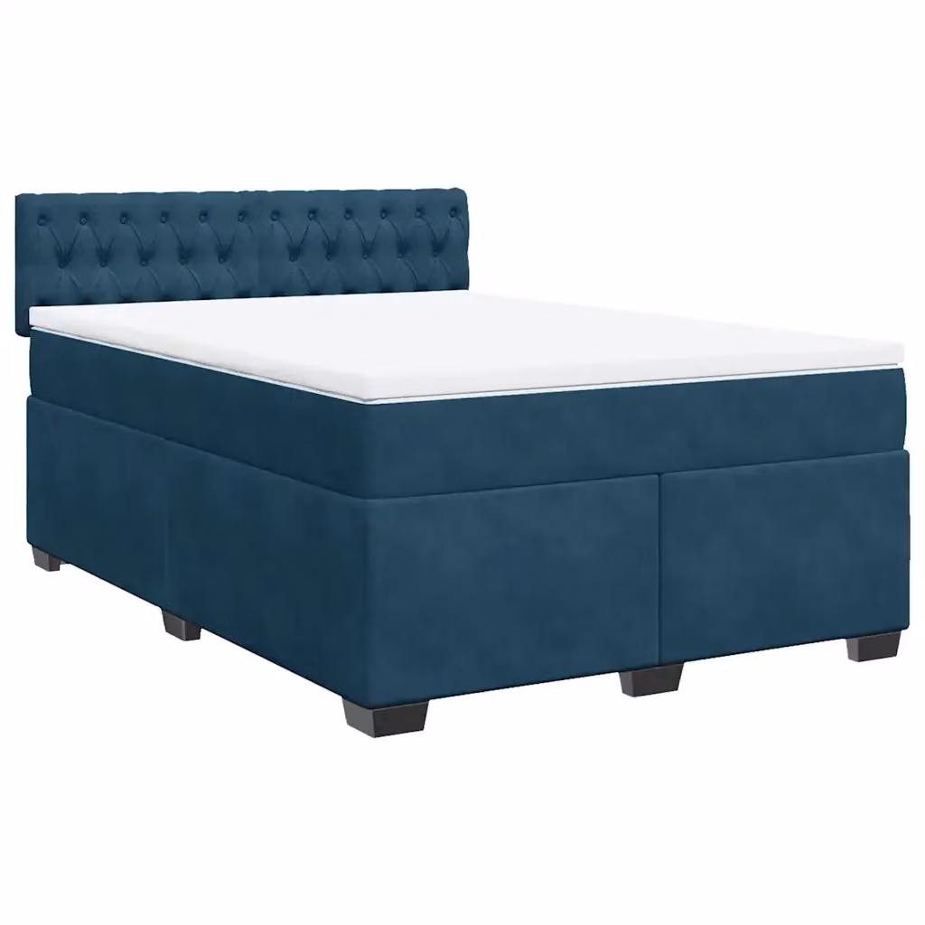 Letto con Giroletto a Molle e Materasso Ibrido vidaXL in Velluto Blu e Bianco L/P/H: 140 x 200 x 100,5 cm – 2