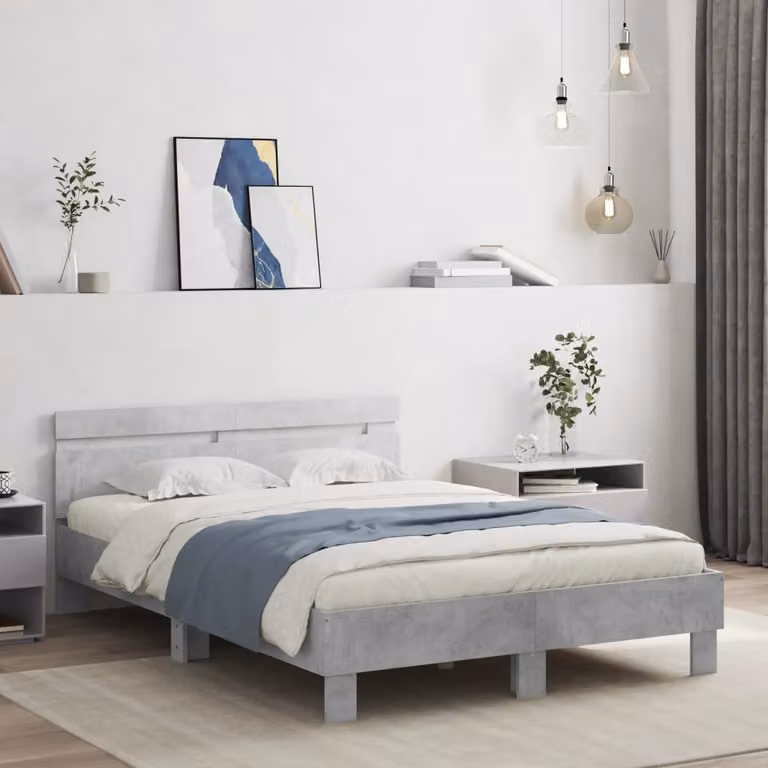 vidaXL Giroletto Moderno con Testiera, Illuminazione LED e Porta USB, Grigio, L/P/H: 120 x 200 x 70 cm