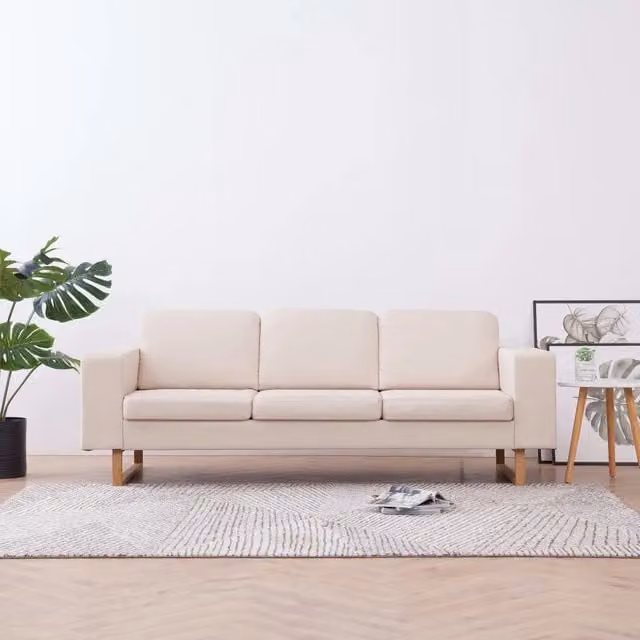 Divano a 3 posti moderno vidaXL in tessuto beige con cuscini inclusi e coperture rimovibili L: 200 cm, P: 75 cm, H: 82 cm