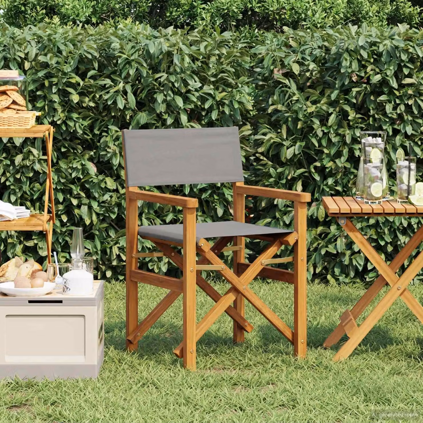 Sedia da regista vidaXL in legno di teak Marrone e Grigio con braccioli