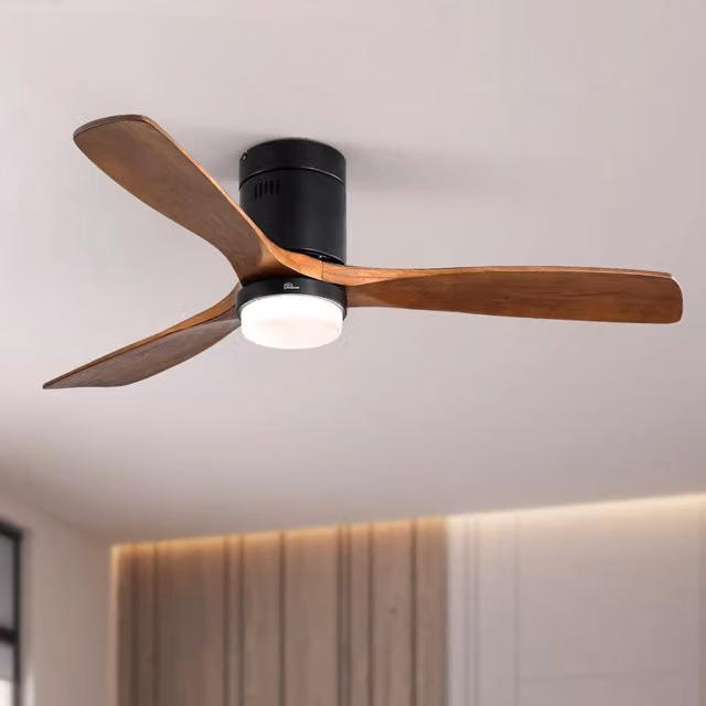 Ventilatore da soffitto 132 cm con luce LED 18W, 3 pale in legno, nero