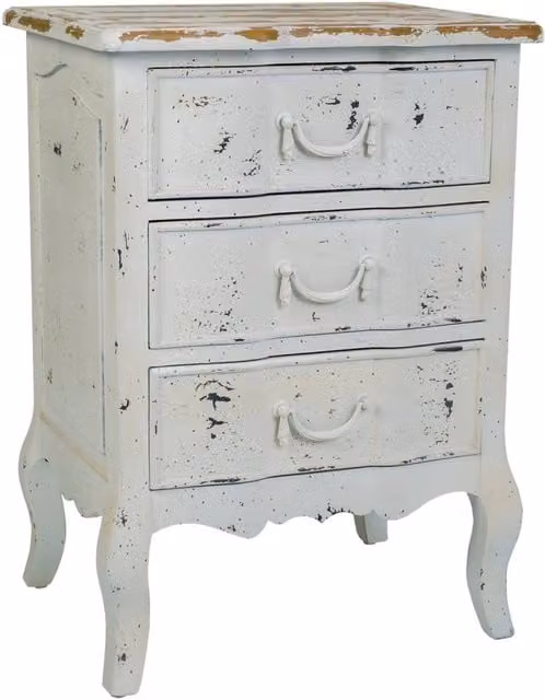 Comodino in legno laccato bianco invecchiato, dimensioni 50x40x70 cm.