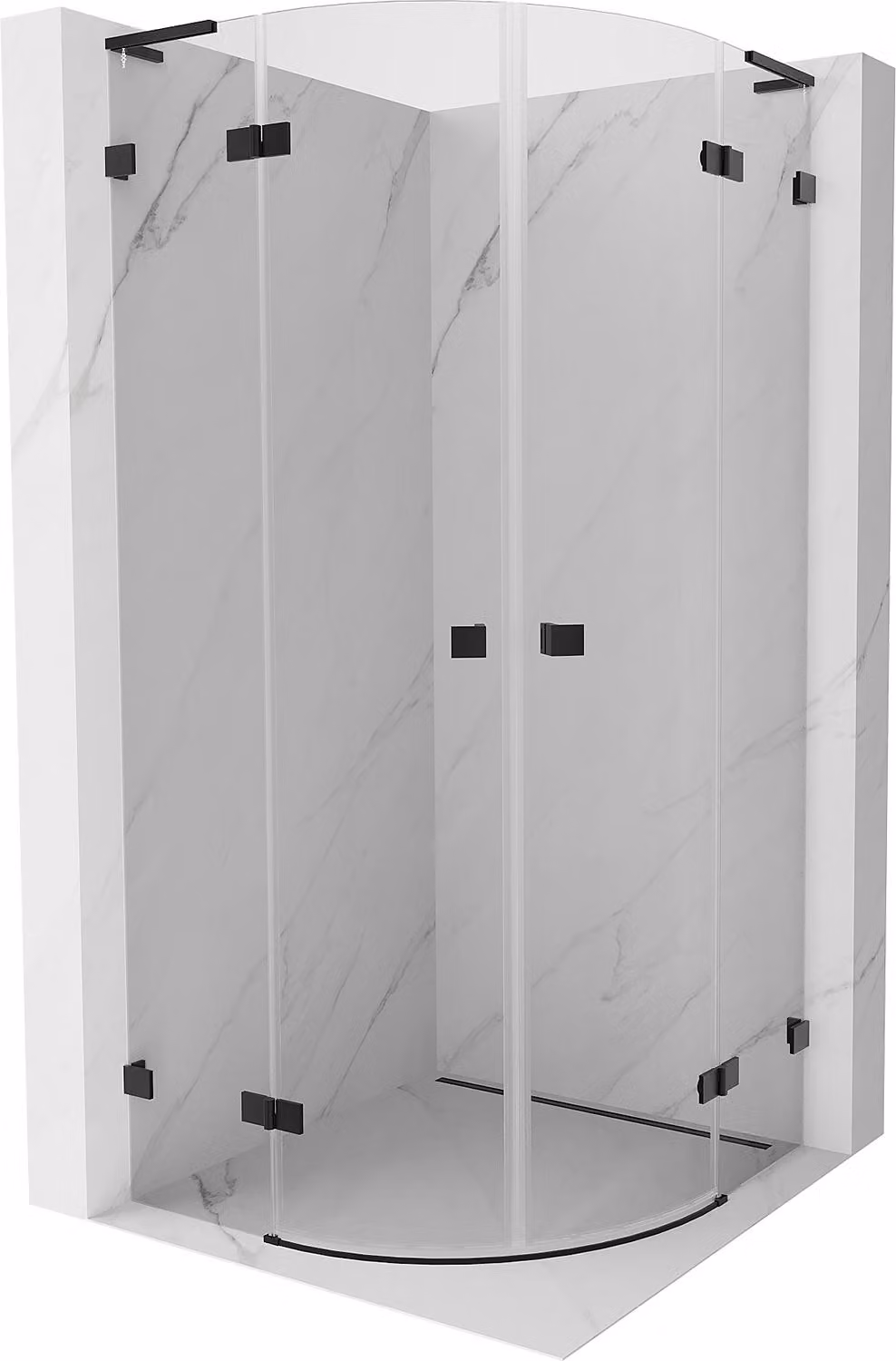 Mexen Lunar L cabina doccia semicircolare battente 90 x 90 cm, trasparente, nero - 833L-090L-090P-70-00
