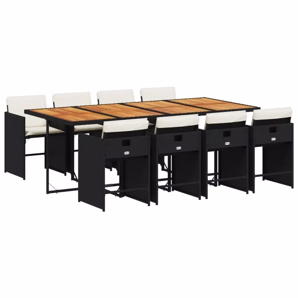 Set da Pranzo da Giardino vidaXL in Polyrattan e Legno di Acacia con 9 Pezzi Nero – 2