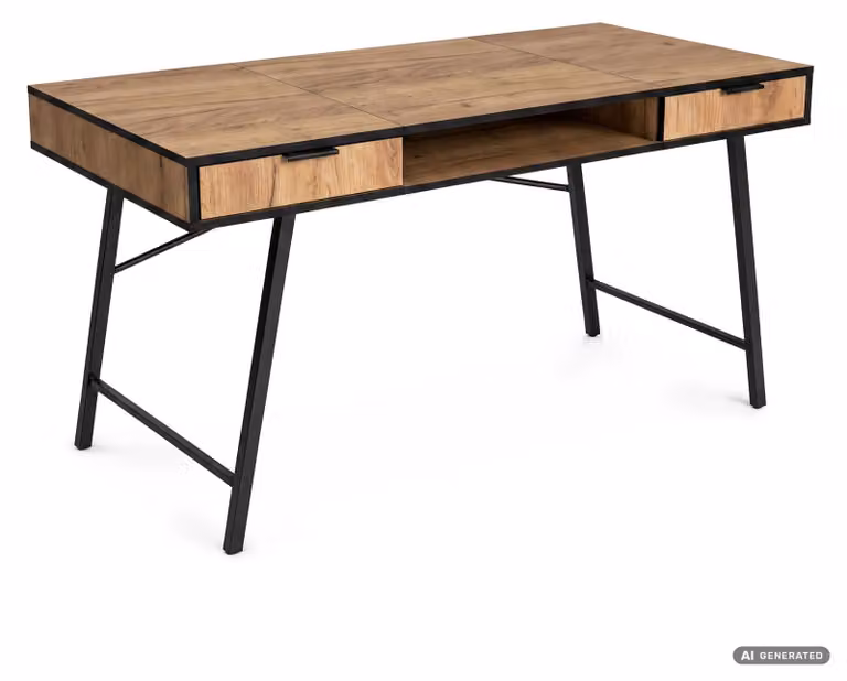 Scrivania industriale per computer Rovere Craft ARDEN 120 cm 2 cassetti 1 ripiano gambe nere