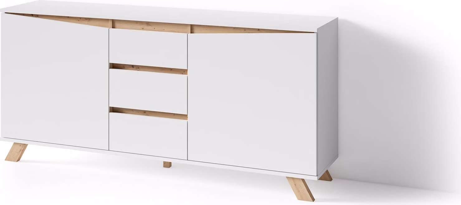 byLIVING Comodà Valentin, credenza larghezza 160 cm, bianco opaco, inserto effetto rovere