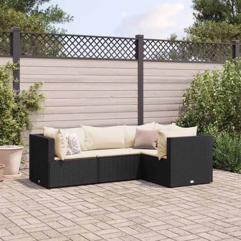 Maison Exclusive - Set Divani da Giardino 4 pz con Cuscini Nero in Polyrattan