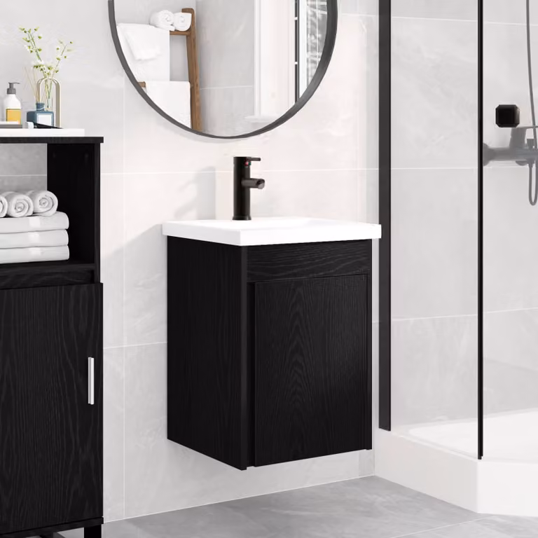 Mobile bagno con rubinetto vidaXL in Rovere e Nero, L 42 cm x P 40 cm x H 74,5 cm