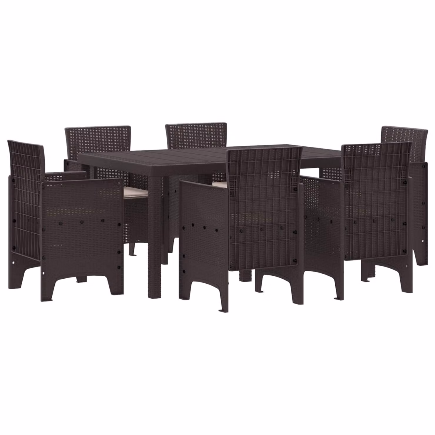 Set da pranzo per giardino e terrazzo vidaXL in 7 pezzi in rattan marrone con tavolo rettangolare e stile moderno