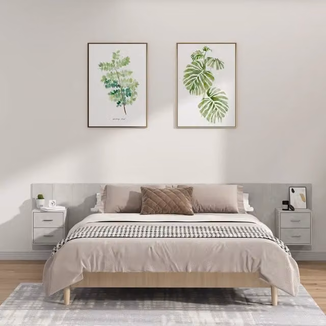Testiera Letto con Comodini in Legno Multistrato Grigio Cemento 3115759