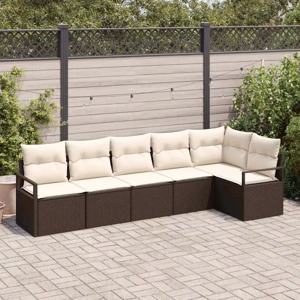 Set di divani da giardino vidaXL in rattan marrone con cuscini e struttura in acciaio resistente ai raggi UV – 1