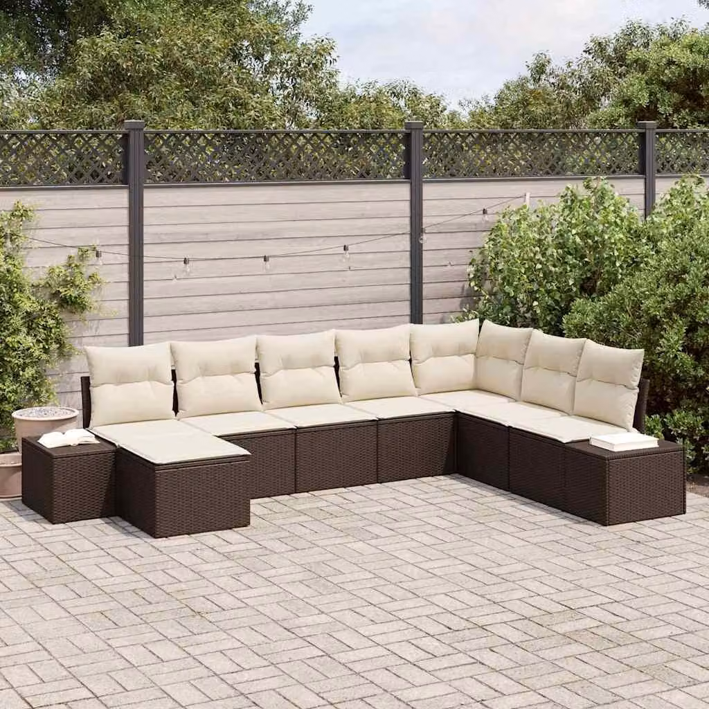 Maison Exclusive - Set Divano da Giardino 8 pcs Marrone e Crema polyrattan