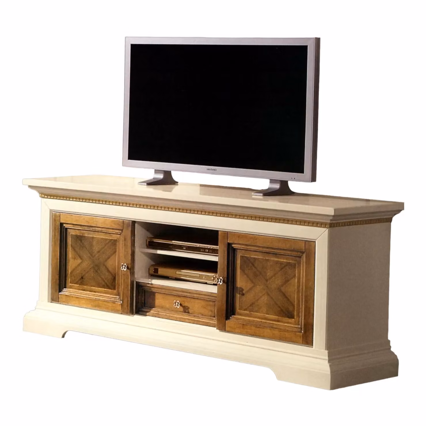 Porta TV in legno stile arte povera avorio e noce Mobili 2G L: 169 cm, P: 53 cm, H: 75 cm – 4