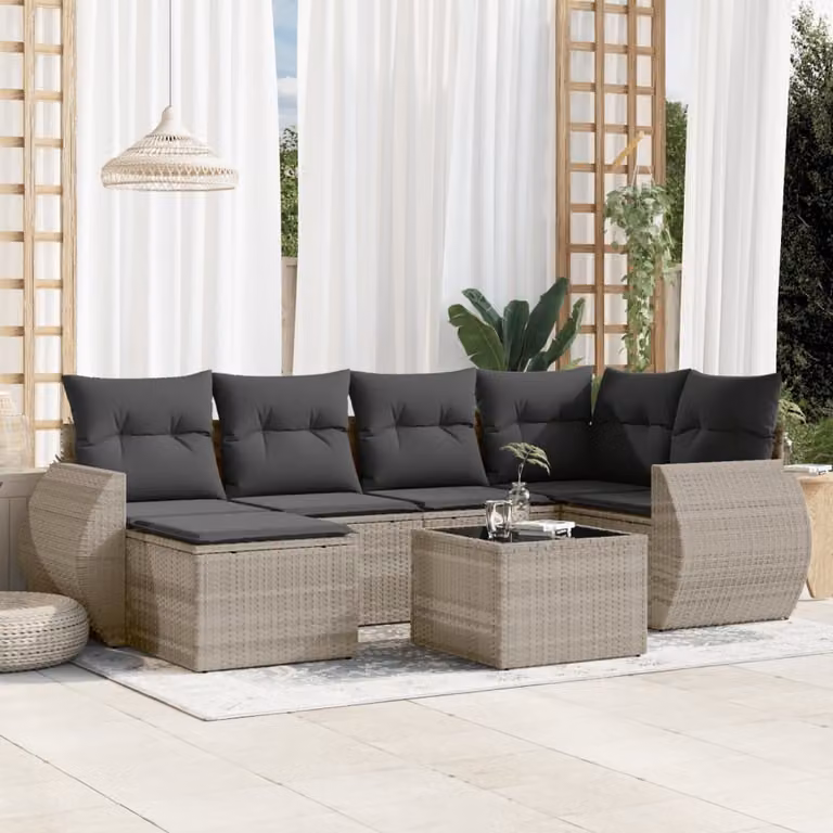 Maison Exclusive - Set Divani da Giardino 7pz con Cuscini Grigio Chiaro Polyrattan
