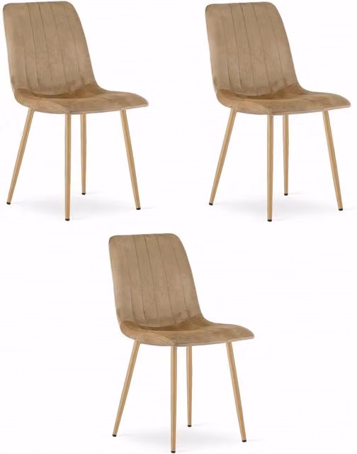 Set di 3 sedie moderne VALORA JEWA OSKAR in velluto marrone con gambe in legno e metallo