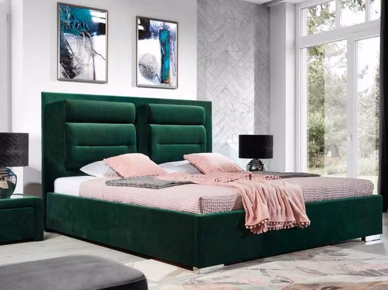 Designer Bett Schlafzimmer Betten Textil Leder Hotel Luxus Polster Samt Grün