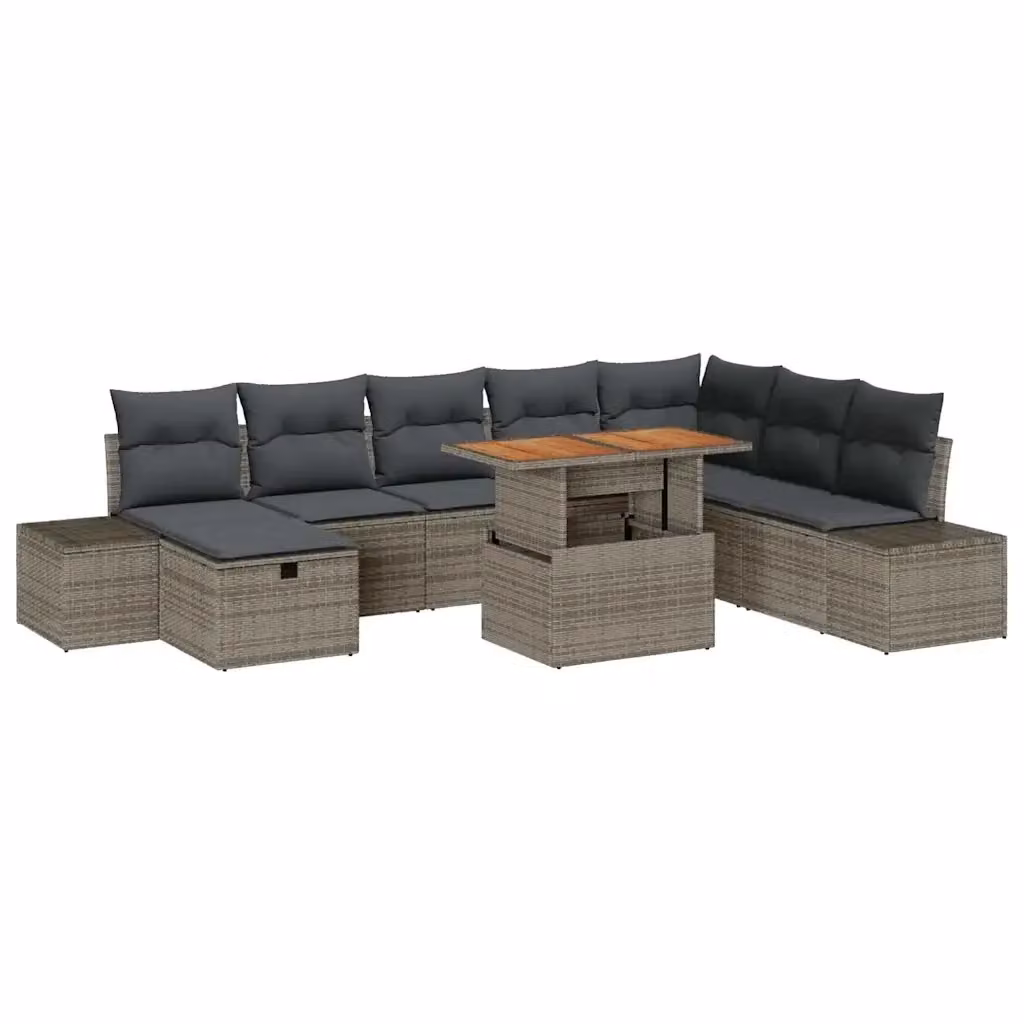 Set Divano da Giardino a Forma di U vidaXL in Polyrattan Grigio con 9 Pezzi e Cuscini Inclusi – 2