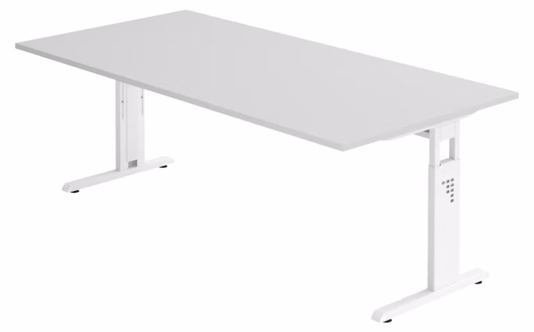 bümö Scrivania Serie-O - Decorazione: grigio, dimensioni: 200 x 100 cm, struttura: bianco