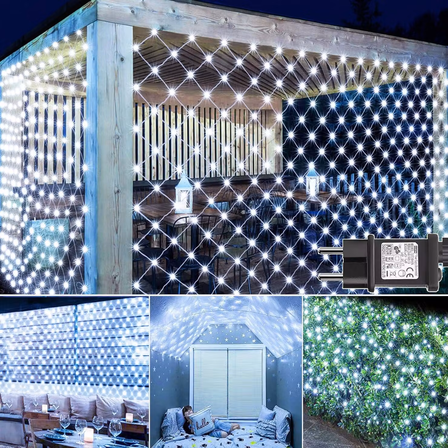 Catena luminosa a LED, 3x2 metri, 200 luci bianche, grado di protezione IP65, 8 modalità, timer, 31V