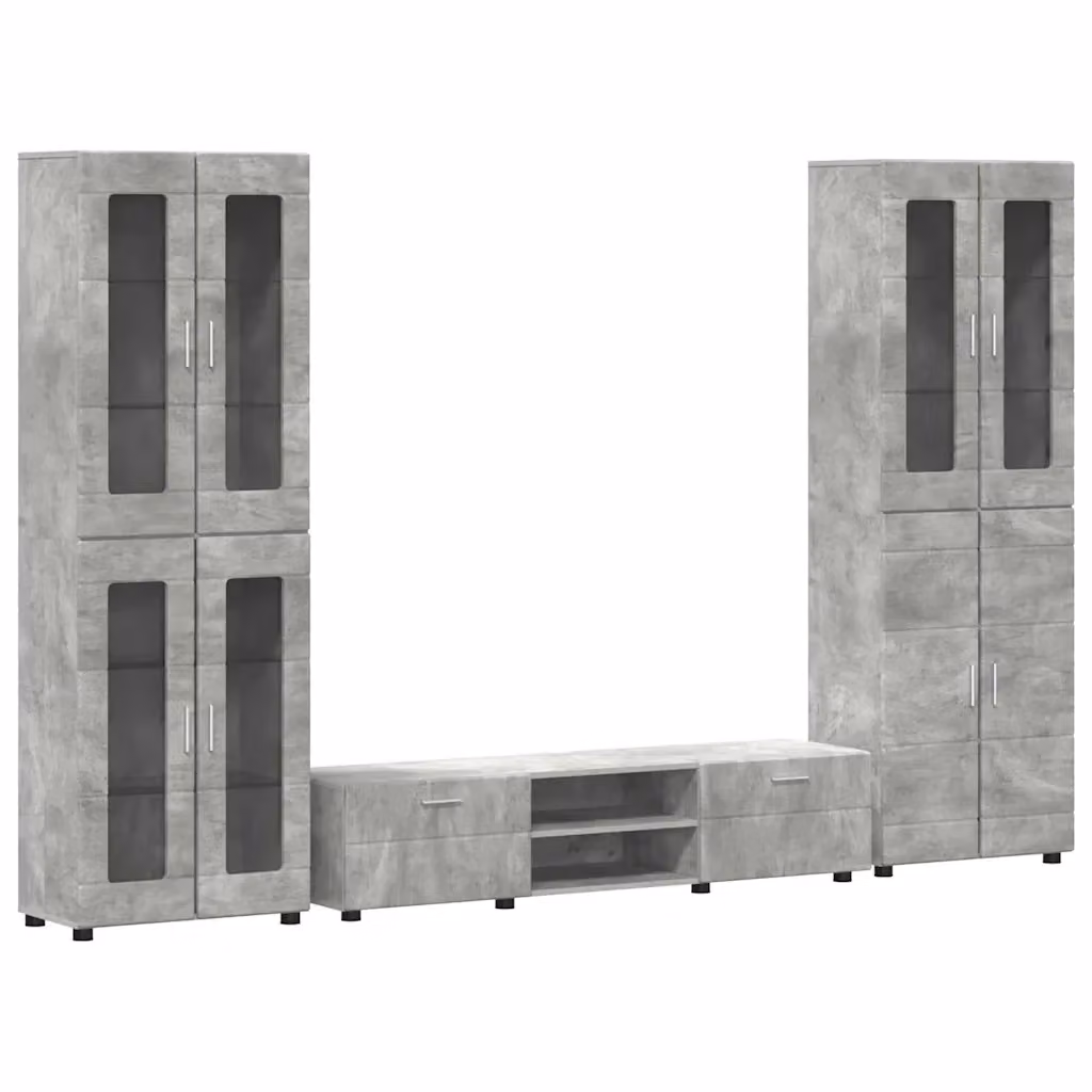 Set mobile TV moderno vidaXL FLORIN in 3 pezzi, Grigio, Legno e MDF, L: 150 cm, P: 39 cm, H: 30 cm – 2