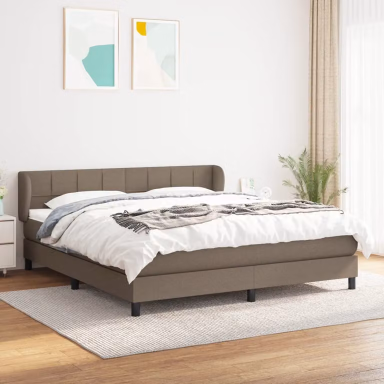 The Living Store Letto a molle con materasso Taupe 160x200 cm in tessuto