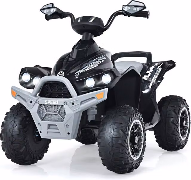 Quad giocattolo 12V alimentato a batteria con luci LED musica e pedale, Quad adatto per bambini 3-8 anni Nero-Macchinine giocattoli