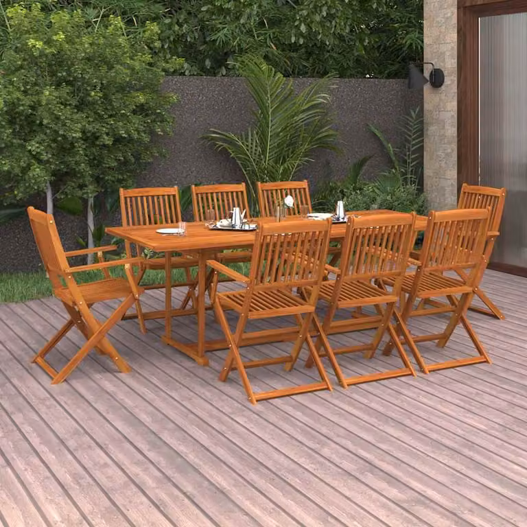 Set da pranzo da giardino vidaXL in legno di acacia marrone, 9 pezzi, L: 220 cm, P: 90 cm, H: 75 cm