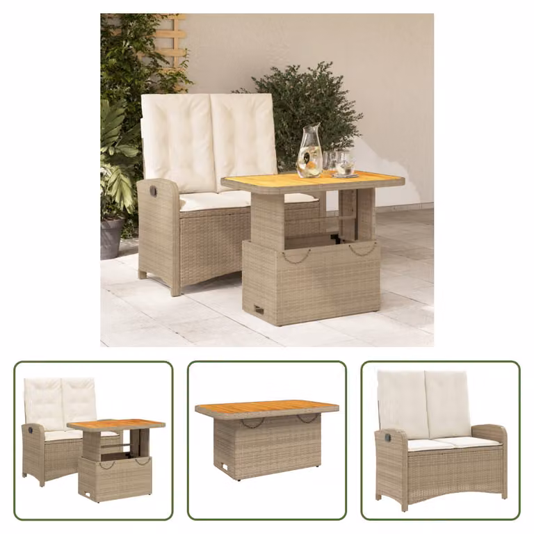 The Living Store Set da pranzo da giardino a 2 pezzi con cuscini Beige poly rattan