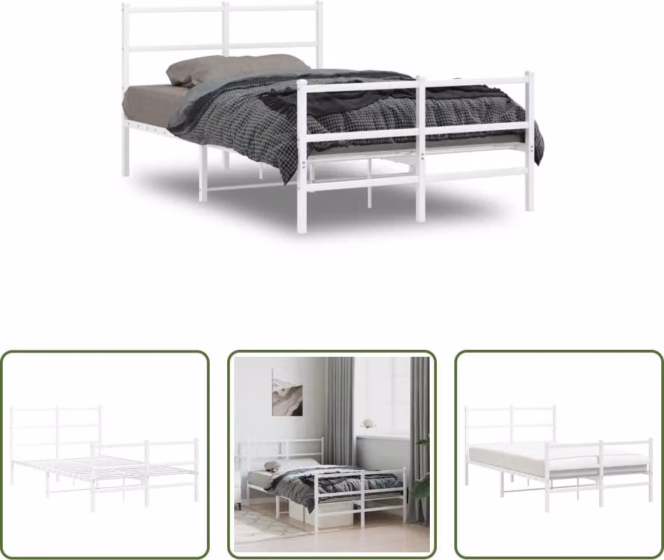 The Living Store Struttura letto con testiera e pediera in metallo bianco 120x200 cm