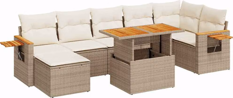 Set Divano da Giardino 8 pz con Cuscini Beige Polyrattan Acacia