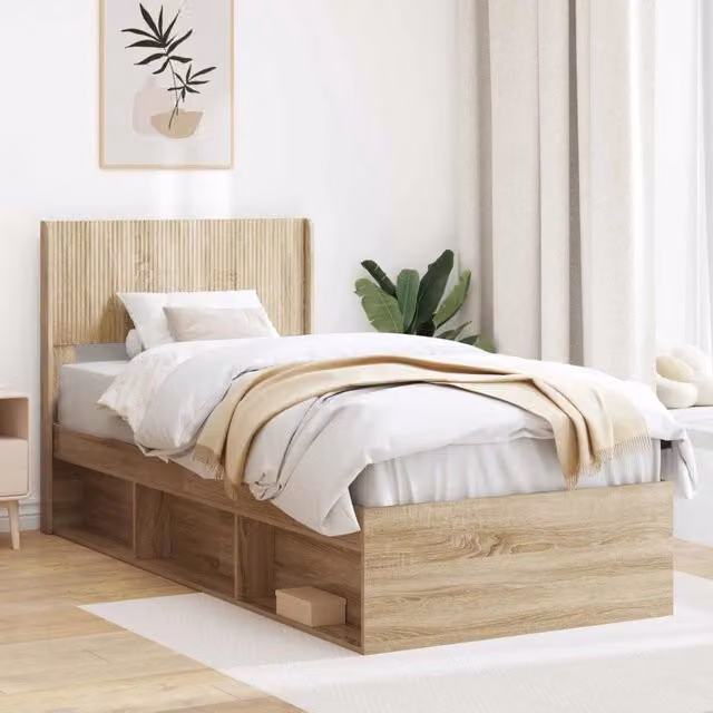 Letto con contenitore e testata vidaXL in legno color marrone L/P/H: 190 x 90 x 97 cm