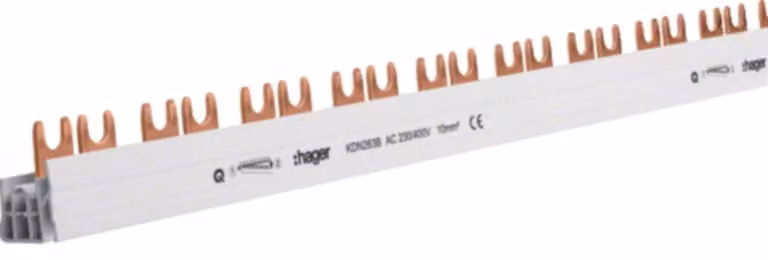 Barra di fase Hager 2P, 10qmm, 57mod, forcella KDN263B