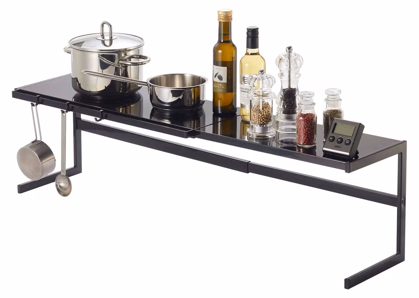 Scaffale da cucina Yamazaki Scaffale in piedi Piano di lavoro in metallo nero estensibile 54-92x25x22cm "TOWER"