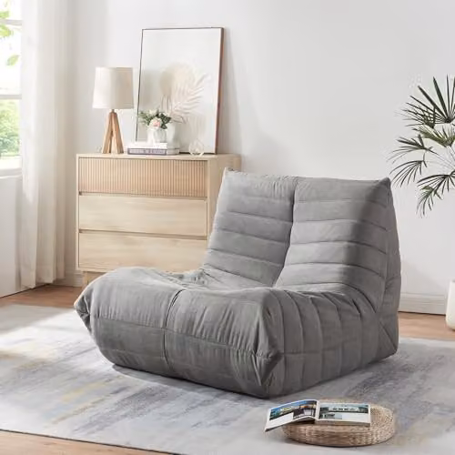 [en.casa] Poltrona Bassa Senza Braccioli Sedia Imbottita da Pavimento con Rivestimento Trapuntato in Microfibra Pouf Poltrona Relax Soggiorno Camera da Letto 75x90x100 cm - Grigio