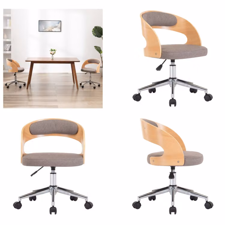 vidaXL Sedia girevole per ufficio taupe in legno curvato e tessuto - Sedia da ufficio - Sedie da ufficio - Sedia girevole per ufficio - Sedie girevoli per ufficio