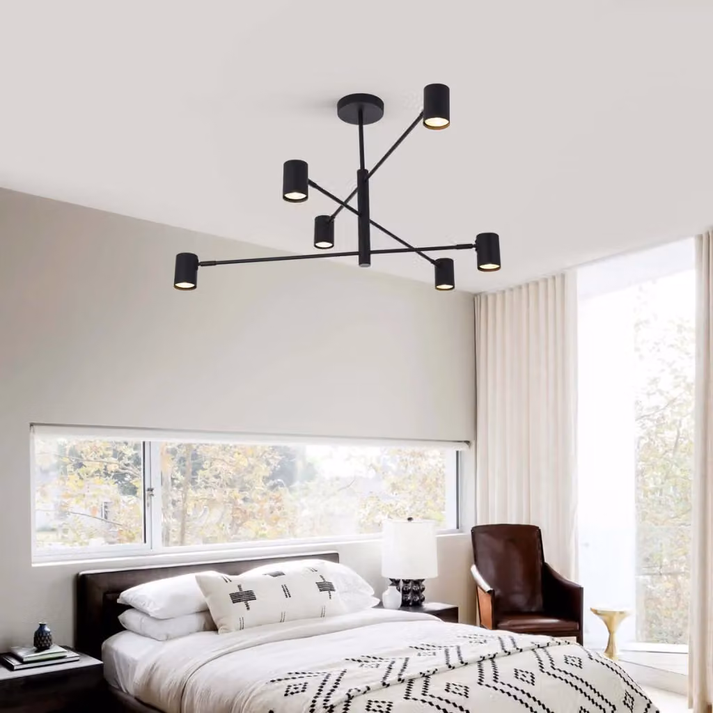 Lampada a sospensione Snow Light Prestige nera in metallo con 6 faretti GU10, Ø 80 cm – 2