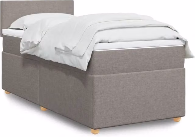 Letto con giroletto a molle e materasso ibrido vidaXL in tessuto beige, bianco e grigio, L 80 cm x P 200 cm
