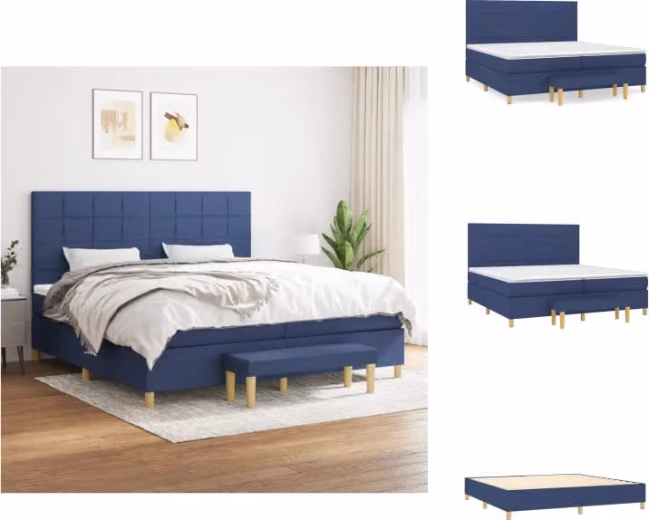 vidaXL Letto a molle con materasso blu 200x200 cm in tessuto - Letti & strutture letto