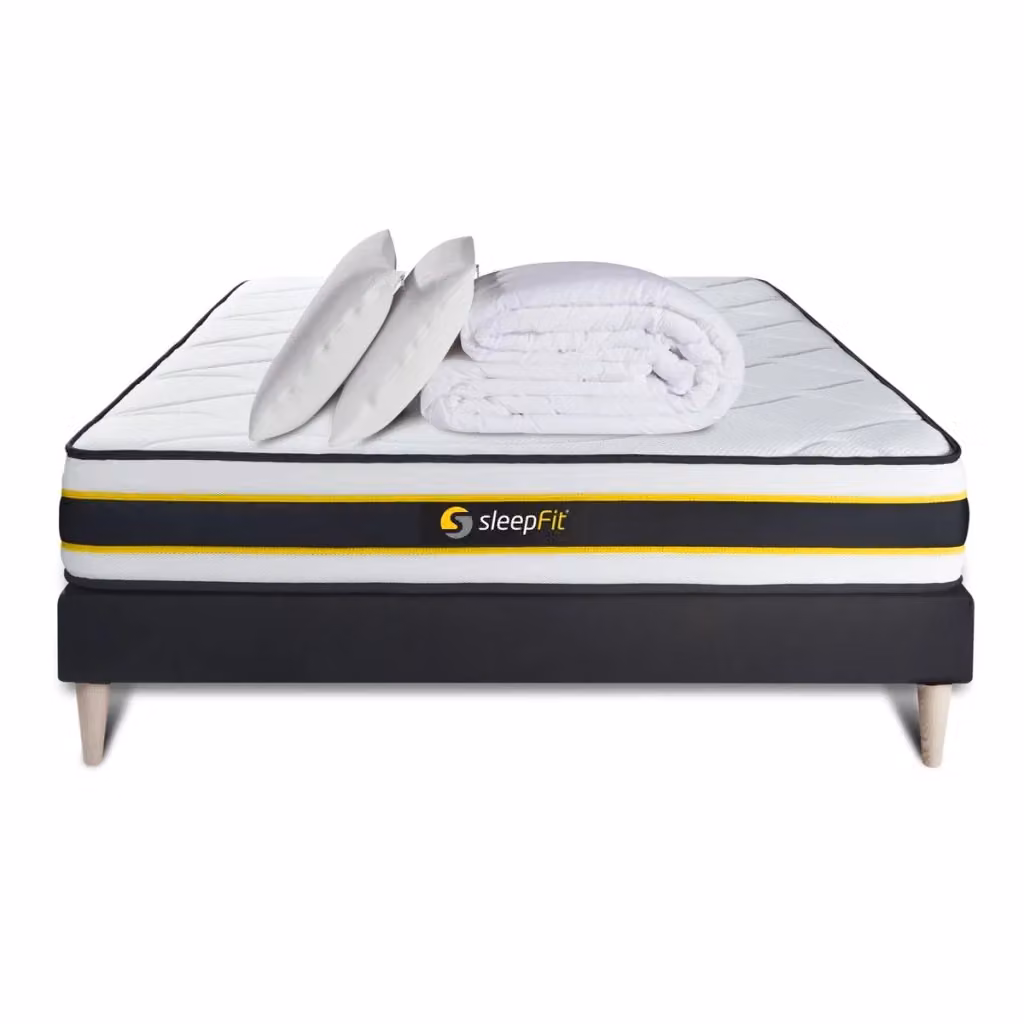 Pacchetto letto completo Flexy Sleepfit con materasso hybrid memory foam, box spring con doghe, 2 cuscini e piumone, colore bianco, L/P: 200 x 200 cm – 2
